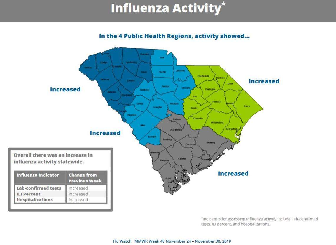 Flu activity is up across South Carolina, DHEC said.
