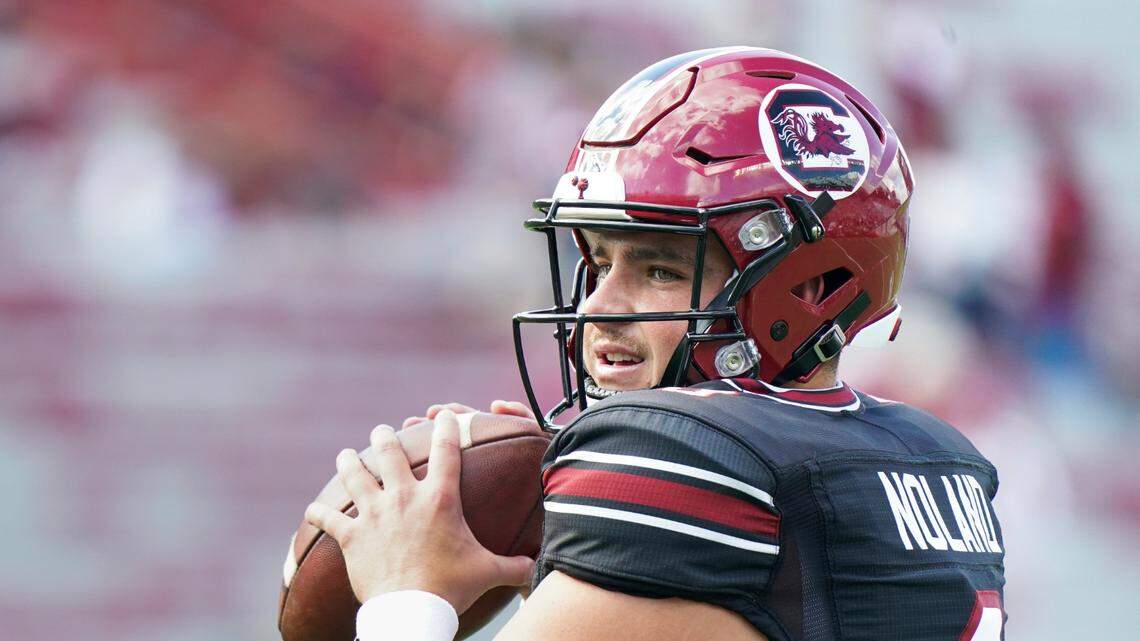 South Carolina quarterback Zeb Noland (8) warms up before an NCAA college football game against Vanderbilt Saturday, Oct. 16, 2021, in Columbia, S.C. South Carolina won 21-20.