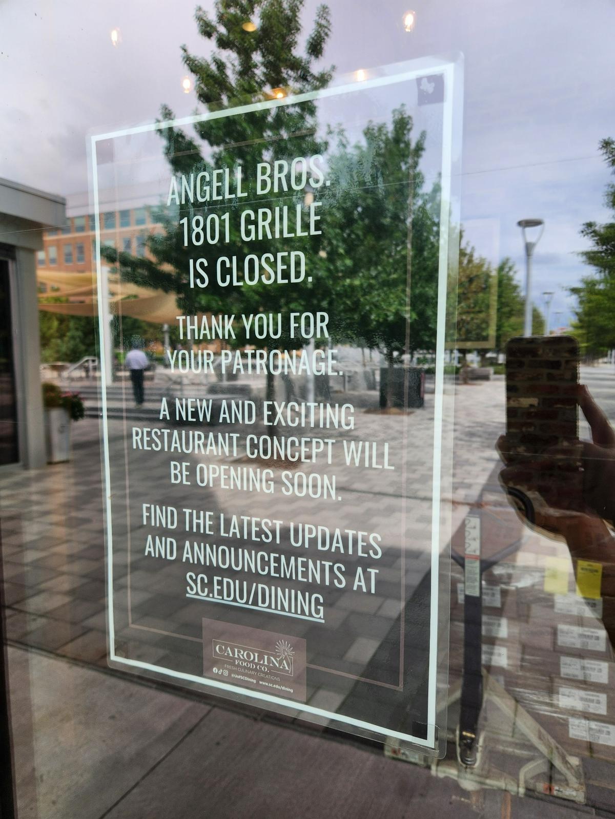 Angell Bros. 1801 Grille near Colonial Life Arena has closed and USC officials say a new restaurant concept is coming there soon.
