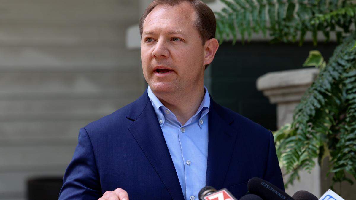 State Senator Wes Climer, R-York, speaks during a press conference with Attorney Dick Harpootlian and Carol Herring outside Harpootlian’s Columbia law office on Monday, June, 9, 2025. 