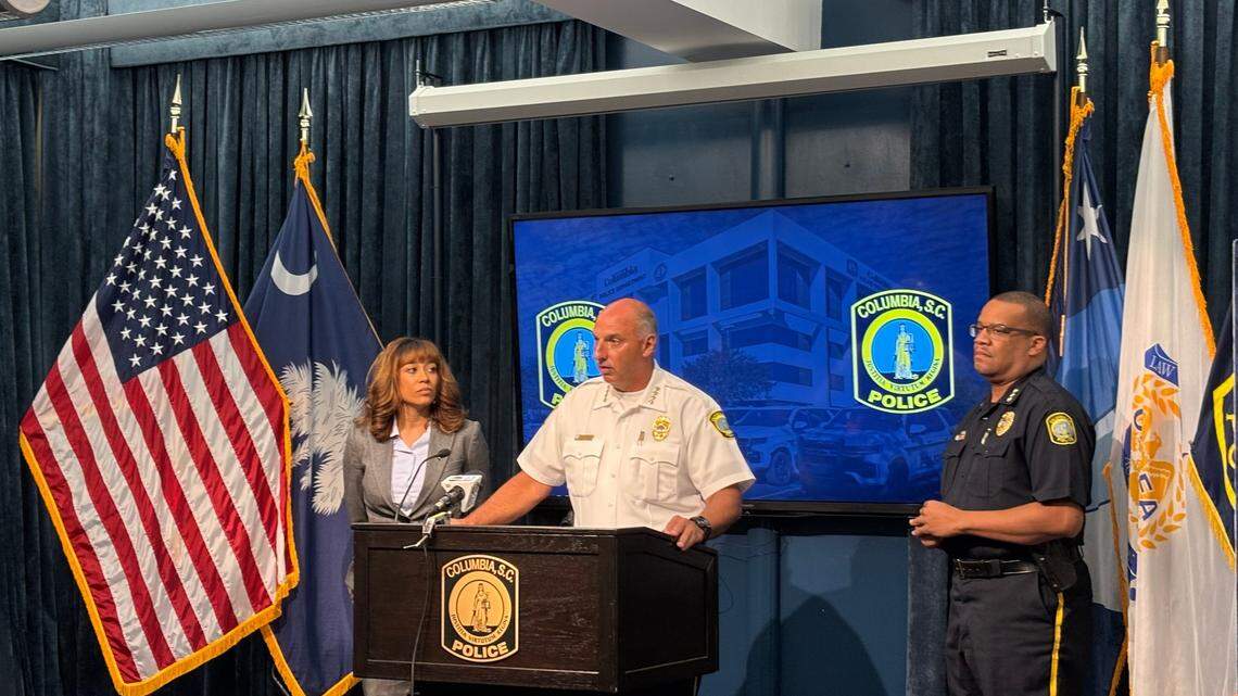 Columbia Police Chief William H. “Skip” Holbrook, Deputy Chief Melron Kelly and Richland County Coroner Naida Rutherford provided updates following the fatal shooting of 18-year-old Jayden Kavon Brackins inside of a Columbia Airbnb on June 6, 2025.