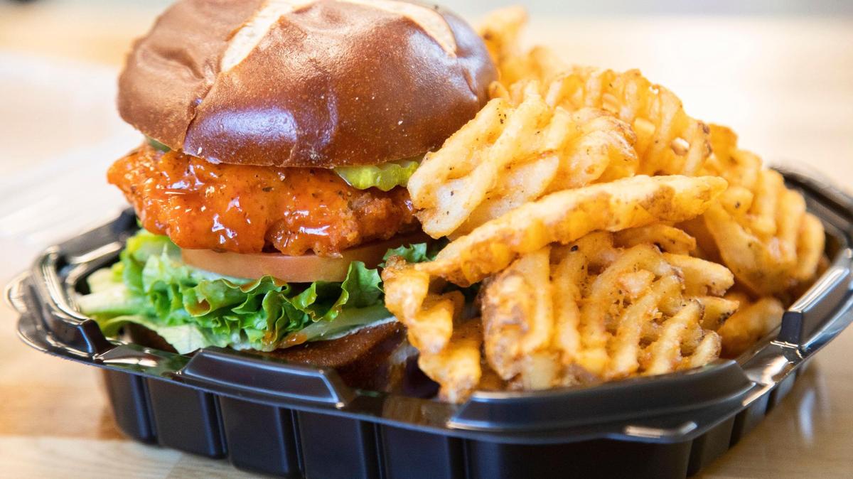 A Nashville style “chicken” sandwich from A Piece of Soul Vegan Kitchen, on Friday, February 25, 2022.