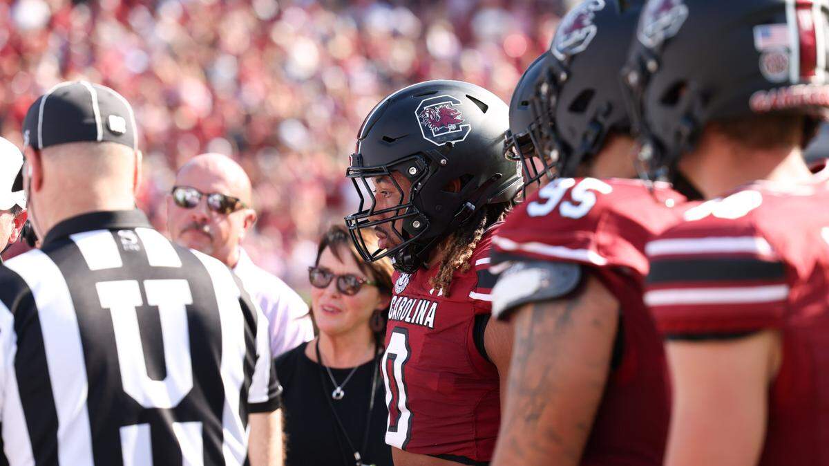 South Carolina participates in the coin toss before the Gamecocks’ game against Mississippi at Williams-Brice Stadium in Columbia on Saturday, October 5, 2024.