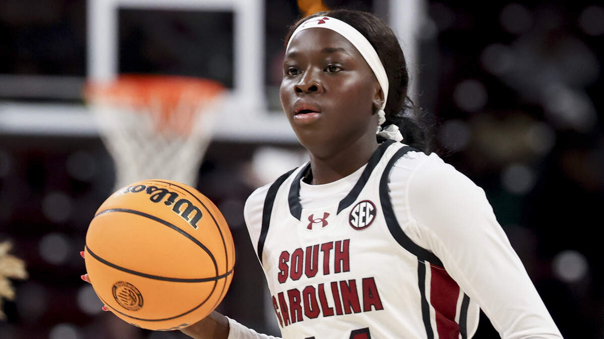 South Carolina's Agot Makeer (44) during the first half of action against Clemson at the Colonial Life Arena on Friday Oct. 24, 2025.