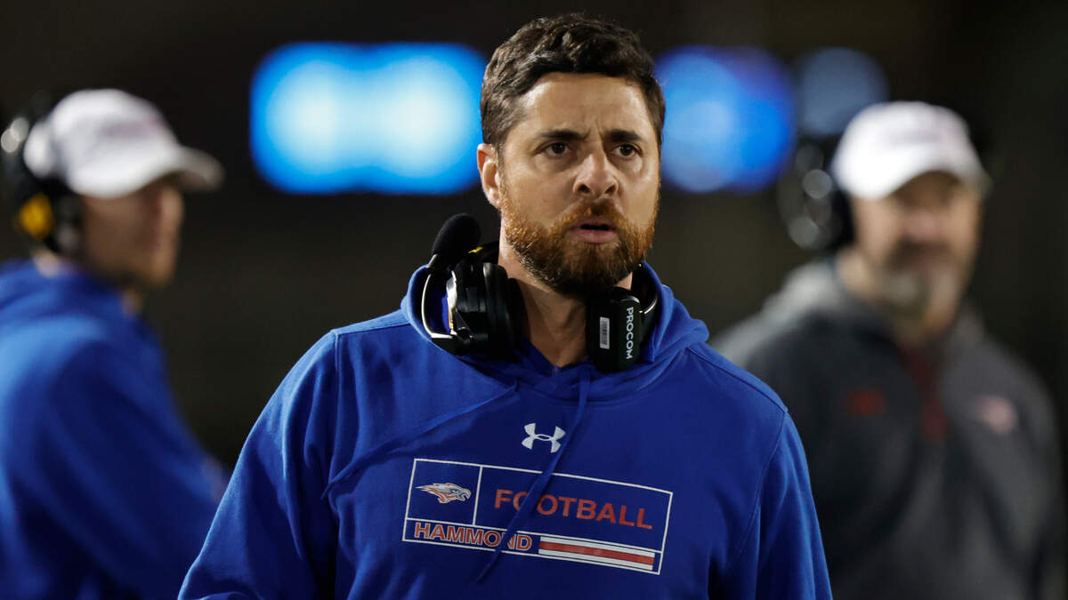 Hammond head football coach Jon Wheeler watches his team as Hammond faces Laurence Manning in the SCISA Class 4A football championship on Friday, Nov. 18, 2022, at Charleston Southern University.