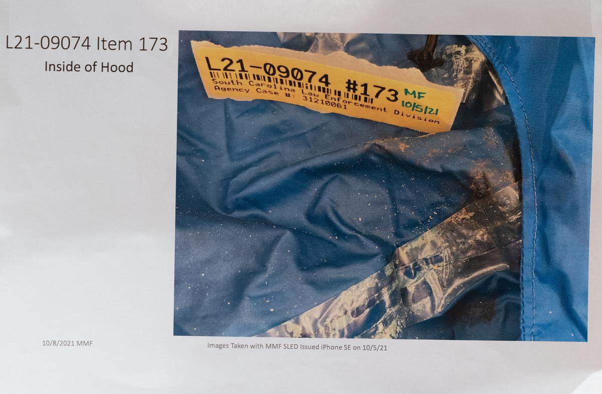 Evidence shown in Alex Murdaugh’s trial for murder at the Colleton County Courthouse on Tuesday, Feb. 7, 2023. Joshua Boucher/The State/Pool