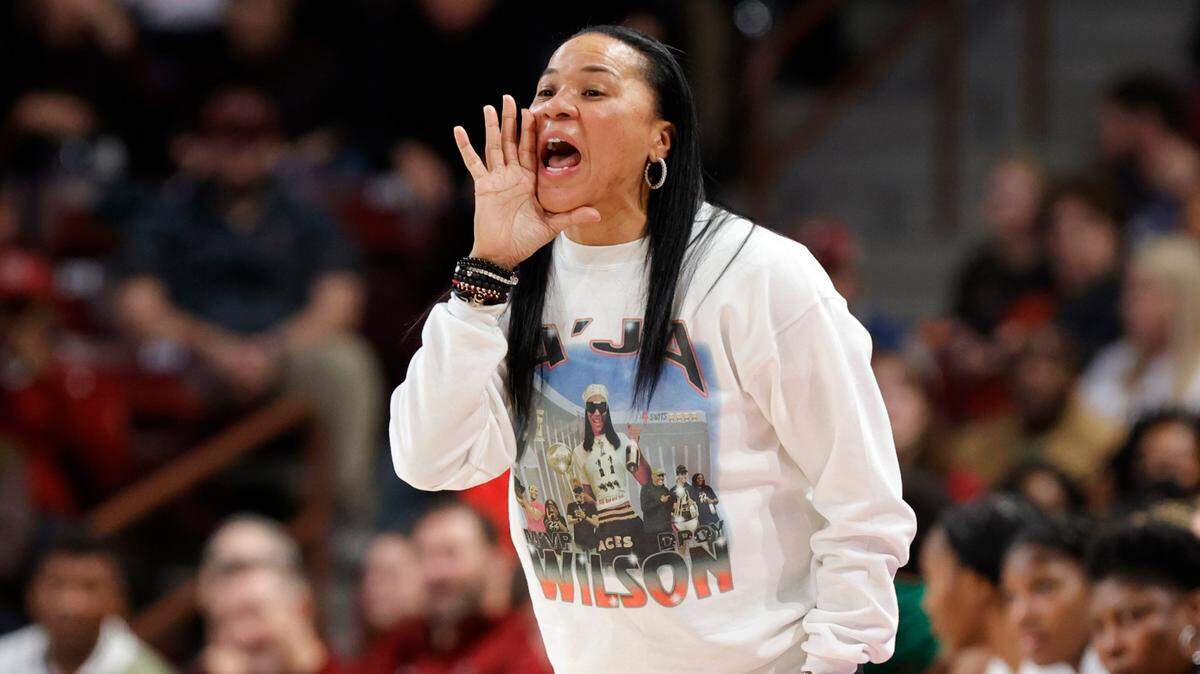 University of South Carolina Head Coach Dawn Staley yells to her team during the first half of action against Missouri n the Colonial Life Arena on Sunday, Dec. 15, 2023.