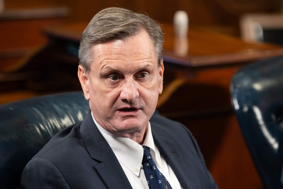 State Sen. Tom Davis, R-Beaufort, joins the state senate GOP leadership to speak with media in the senate chambers on Wednesday, January 7, 2026.