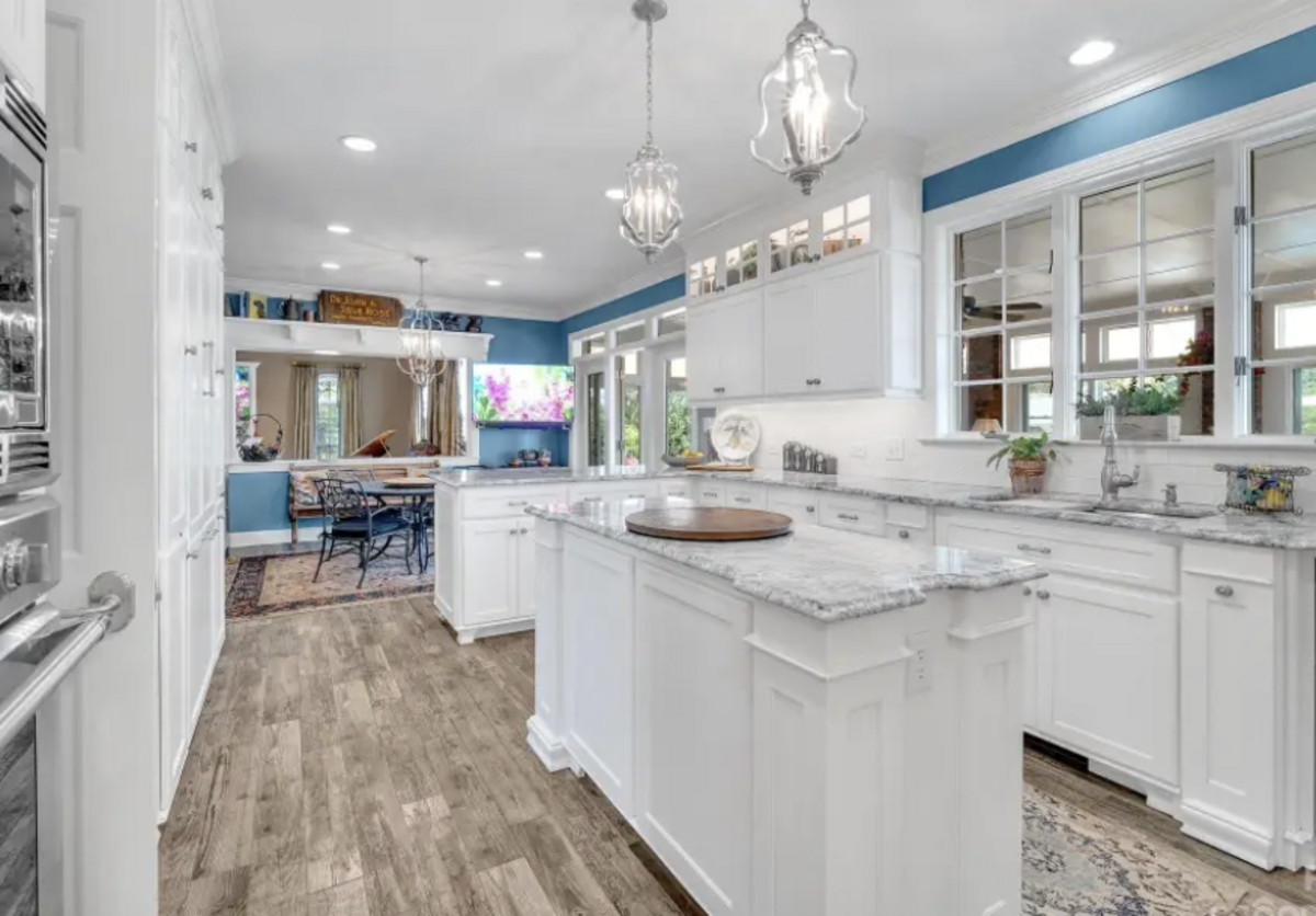 The kitchen has high end appliances.