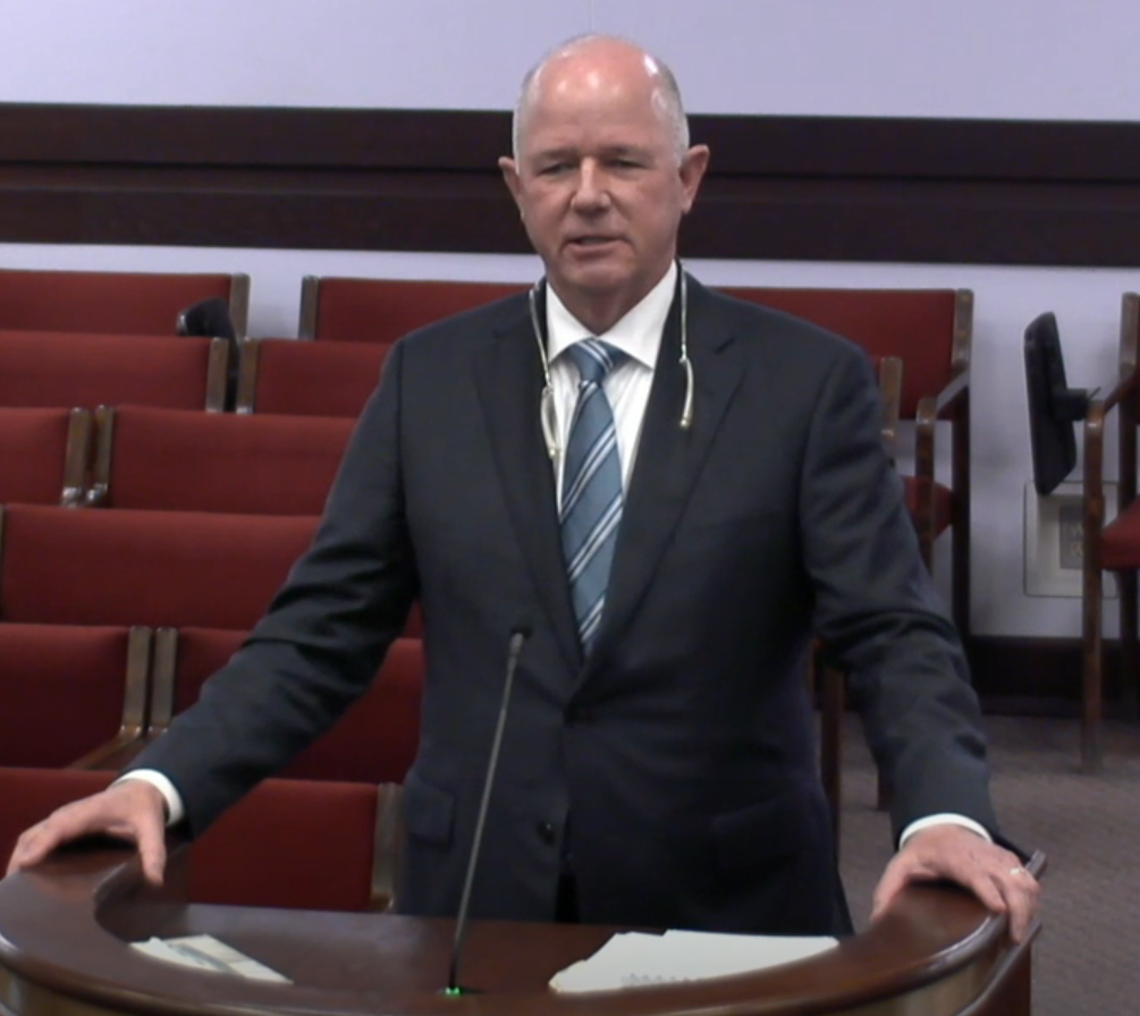 Frederick “Schipp” Johnston, a Murrells Inlet businessman, testifies March 5, 2026 before the College and University Trustee Screening Commission. Johnston was elected April 15, 2026 to serve on the University of South Carolina board of trustees.