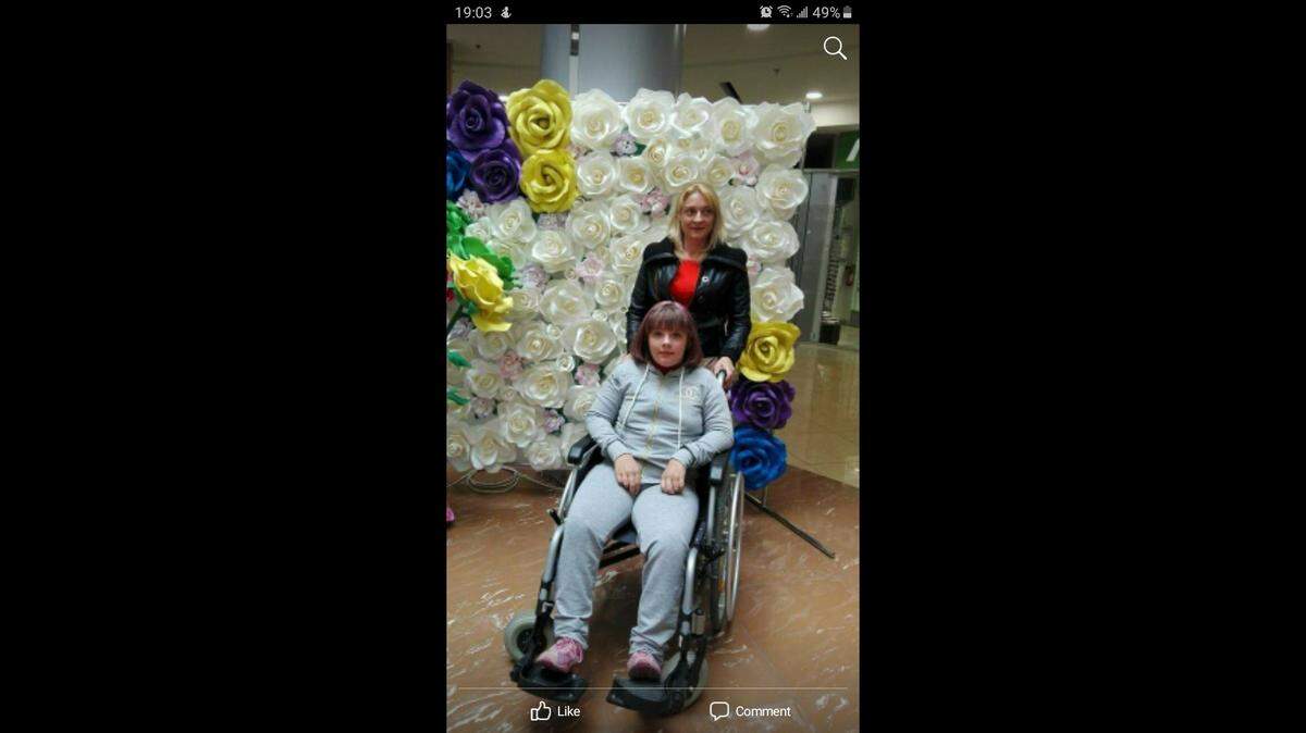 Svetlana Voronova and her daughter Sasha. Because Sasha uses a wheelchair, mother and daughter had to wait for special transportation before they could flee their small town outside Kyiv during the Russian invasion of Ukraine.