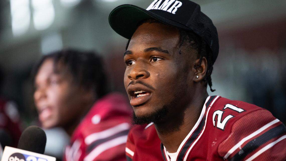 South Carolina’s Nick Emmanwori speaks to media on Thursday, August 3, 2023.