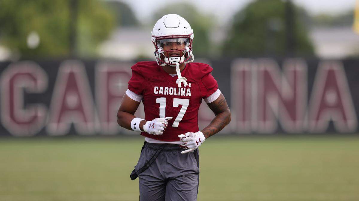 Debron Gatling (17) runs drills during South Carolina’s practice in Columbia on Saturday, August 3, 2024.