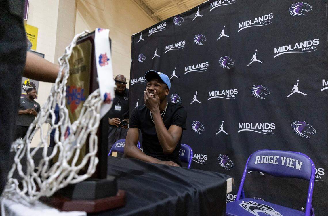 Five-star basketball player GG Jackson, who announced his decision to attend the University of North Carolina, speaks to the media on Wednesday, April 27, 2022, in Columbia.