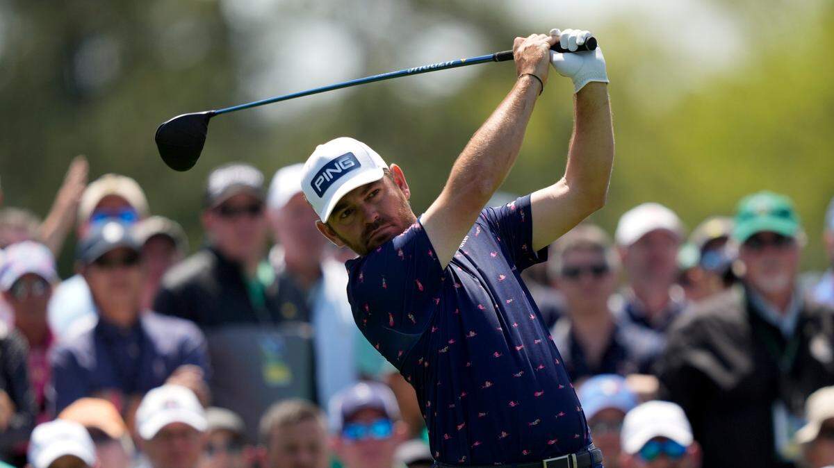 Louis Oosthuizen, of South Africa, tees off on the eighth hole during the first round at the Masters golf tournament on Thursday, April 7, 2022, in Augusta, Ga. (AP Photo/Matt Slocum)