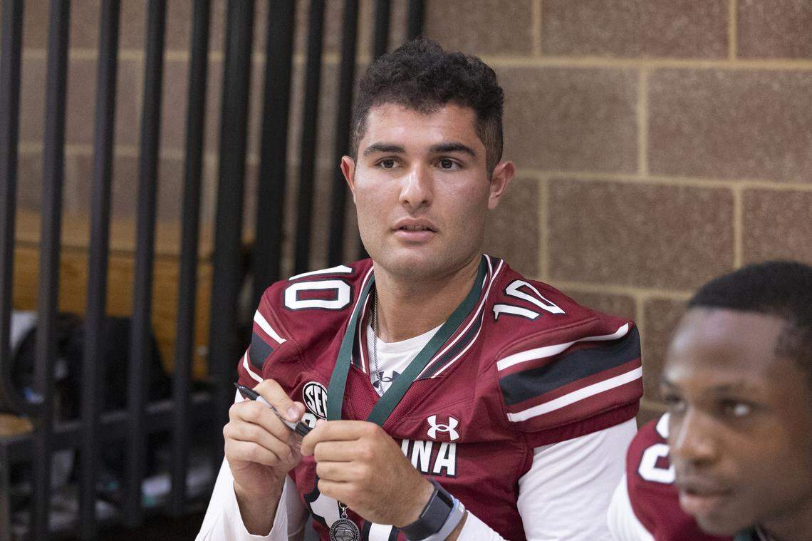 South Carolina football freshman Dante Reno (10) appears at the annual Pigskin Poets event held Friday, July 12, 2024 at Drew Wellness Center in Columbia.