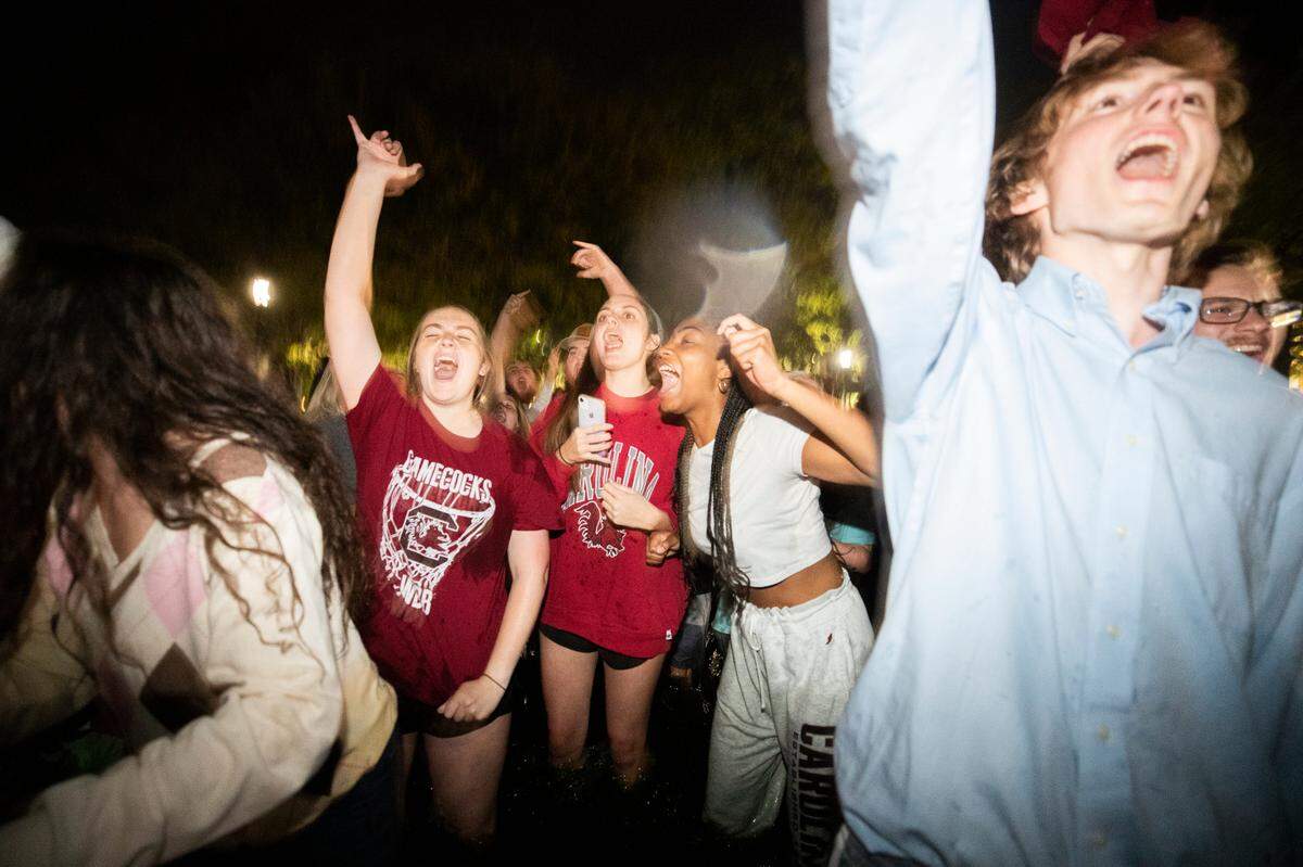 South Carolina students celebrating the women’s basketball team defeating UConn to win the NCAA national championship on Sunday, April 3, 2022.