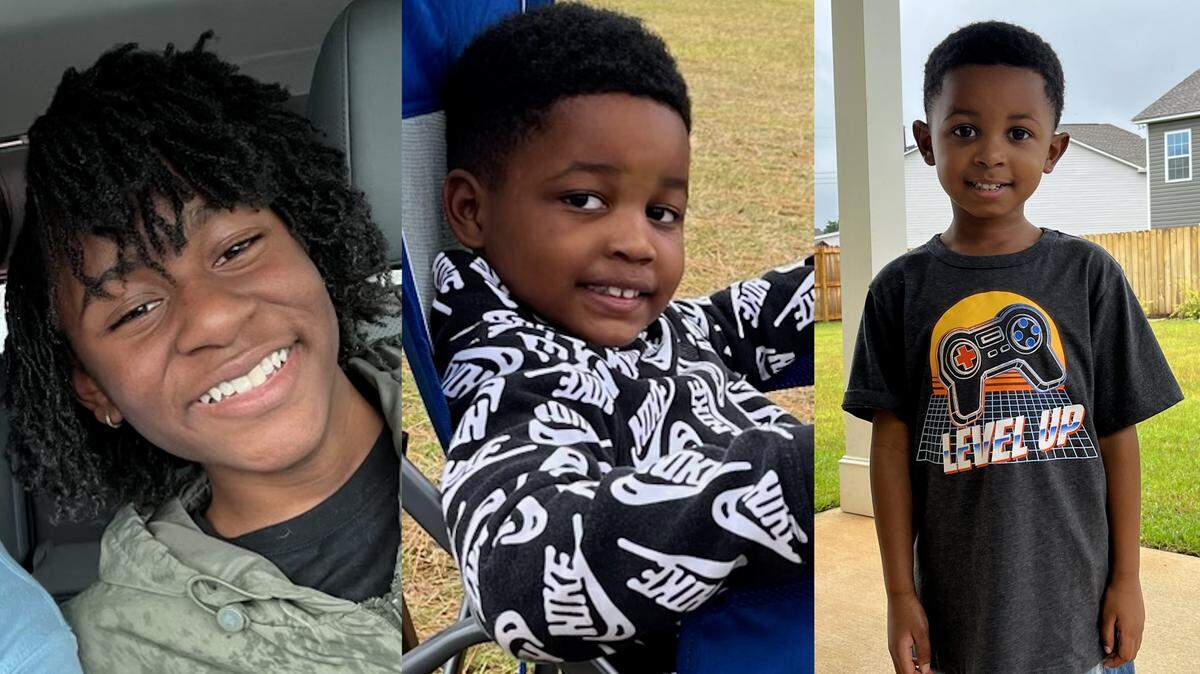 Three siblings were killed in a murder-suicide in Sumter, S.C., on Tuesday, March 21, 2023. From left to right, the children are Ava Holliday, 11; Aason Holliday-Slacks, 6; and Aayden Holliday-Slacks, 5.