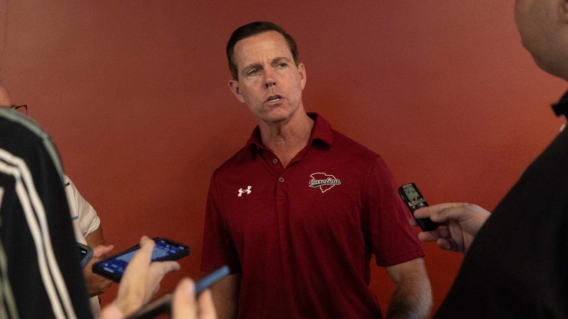 University of South Carolina’s new pitching coach Terry Rooney is interviewed by members of the media on Thursday, June 13, 2024.