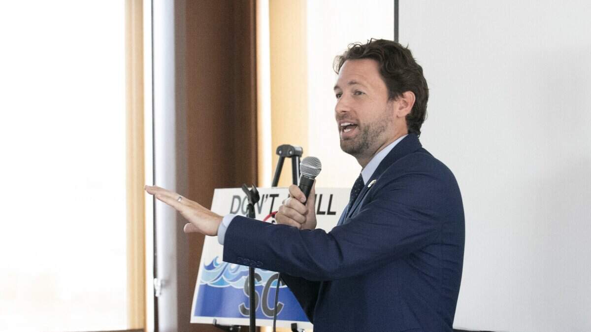 U.S. Rep. Joe Cunningham speaks at a rally in Mt. Pleasant to prevent offshore drilling in South Carolina. 8/5/19