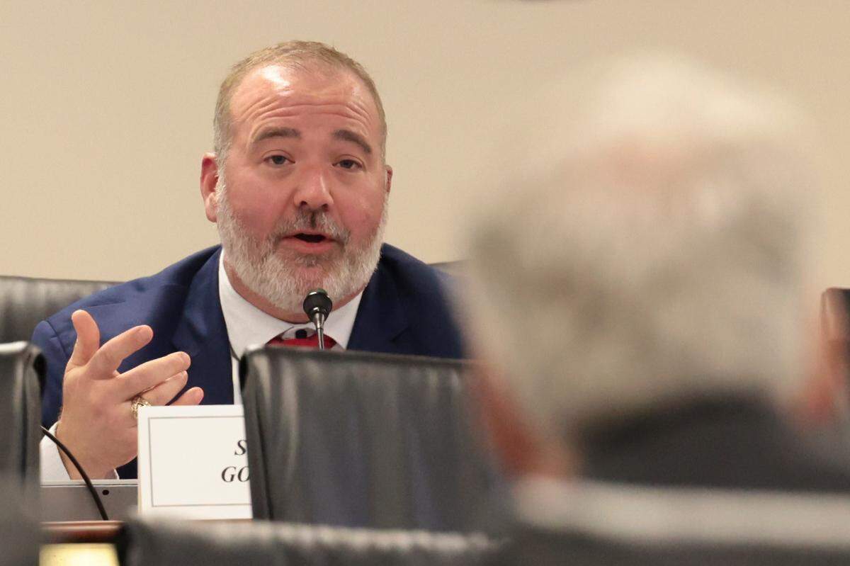 State Sen. Stephen Goldfich, R-Georgetown questions South Carolina treasurer Curtis Loftis during a senate finance sub-committee on Thursday, Feb. 27, 2025.