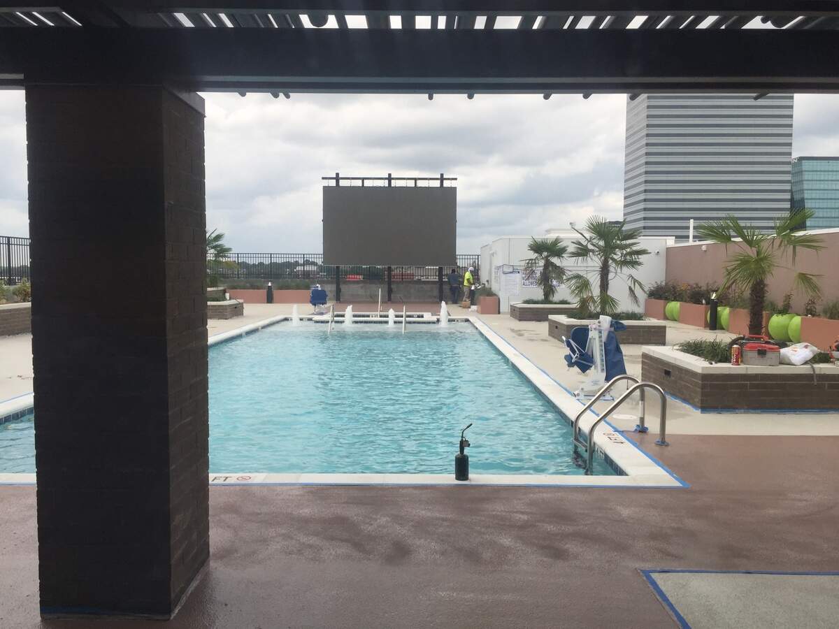 The rooftop pool at Empire Columbia, a 688-bed luxury complex geared toward University of South Carolina students, is expected top be ready for move-in by August 10, developer Park7 said Tuesday.