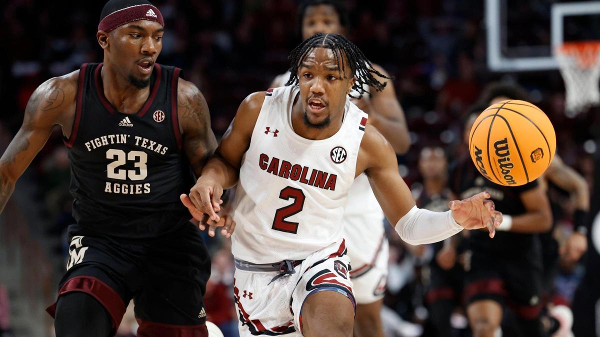 South Carolina Gamecocks guard Chico Carter Jr. (2) plays Texas A&M at Colonial Life Arena on Saturday, January 14, 2023.