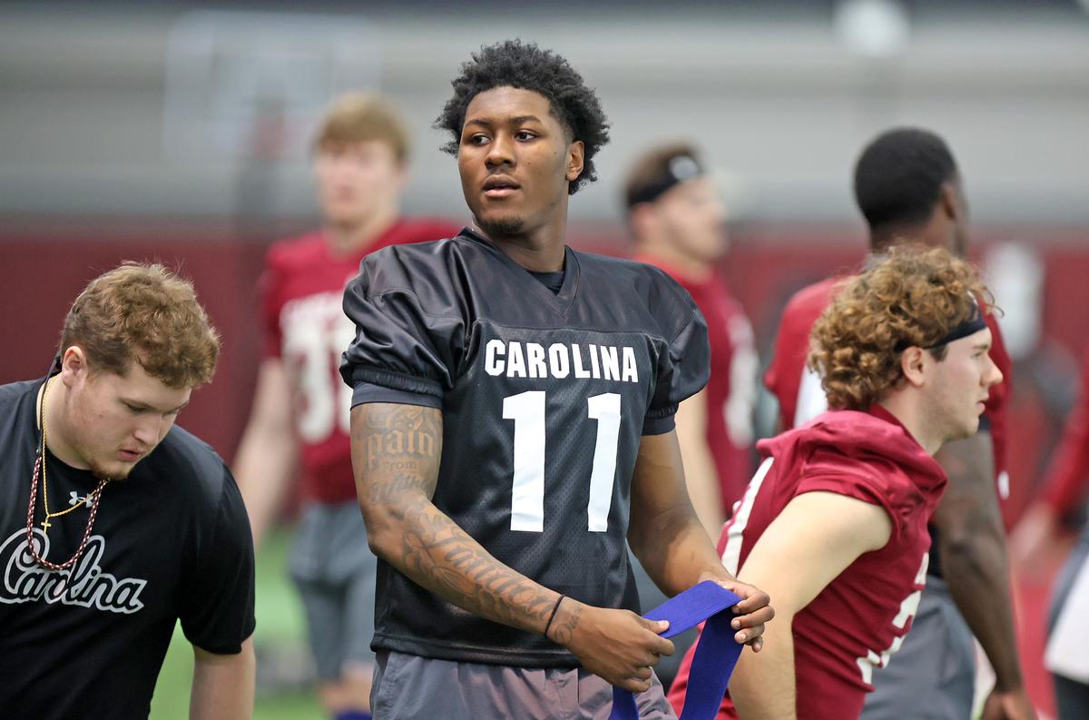 South Carolina's Landon Duckworth during a 2026 spring football practice.