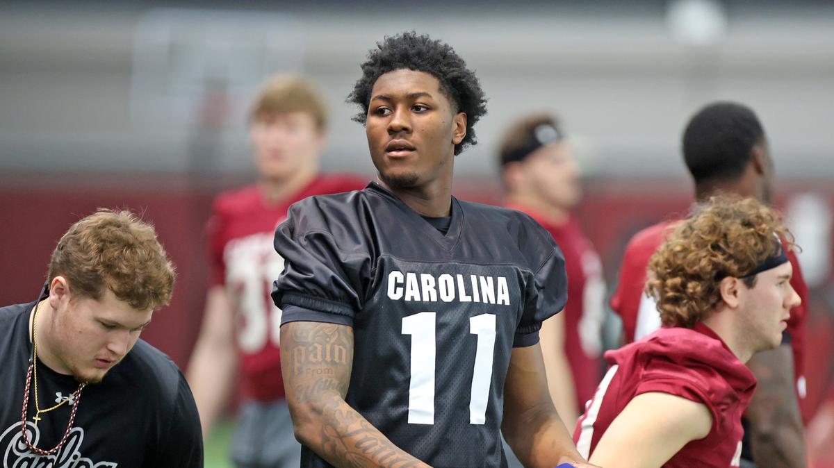 South Carolina's Landon Duckworth during a 2026 spring football practice.