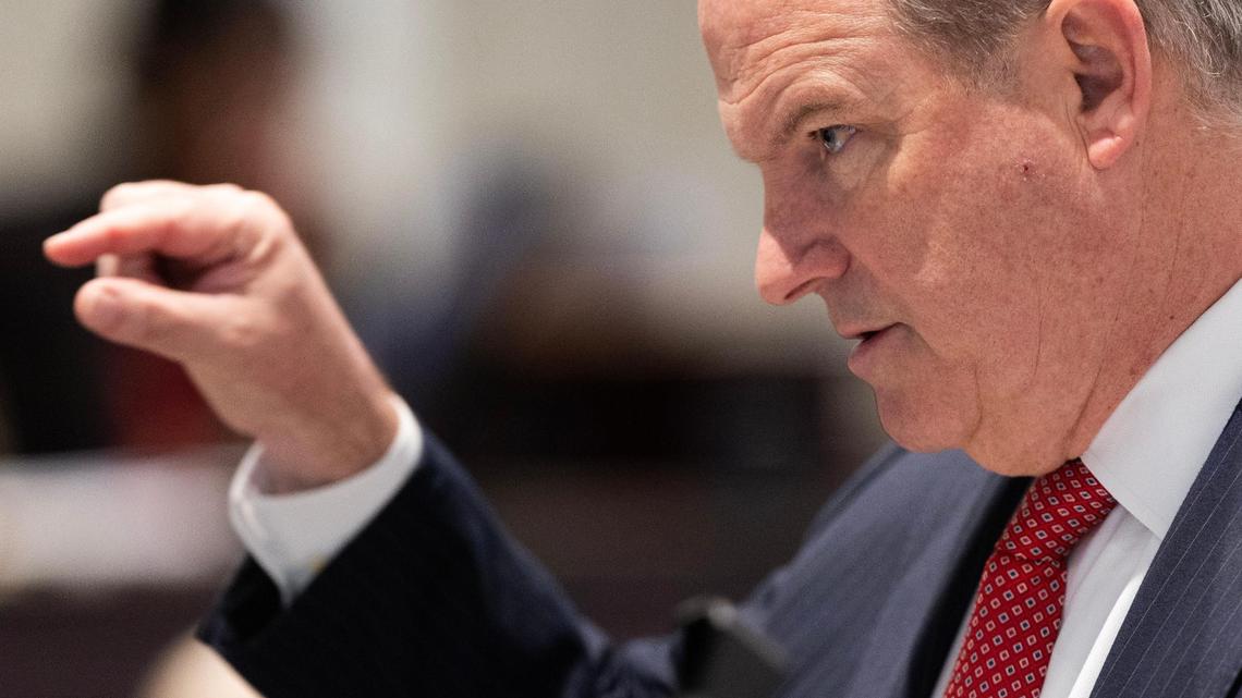 Defense attorney Jim Griffin gives his closing arguments in Alex Murdaugh’s trial for murder at the Colleton County Courthouse on Wednesday, March 1, 2023. Joshua Boucher/The State/Pool