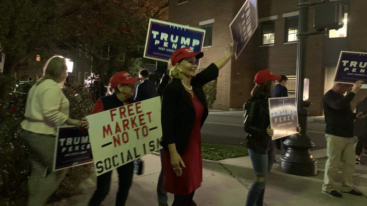 Republican supporters of President Donald Trump held their own demonstration outside of the Democratic debate hall on Tuesday, Feb. 25, 2020.