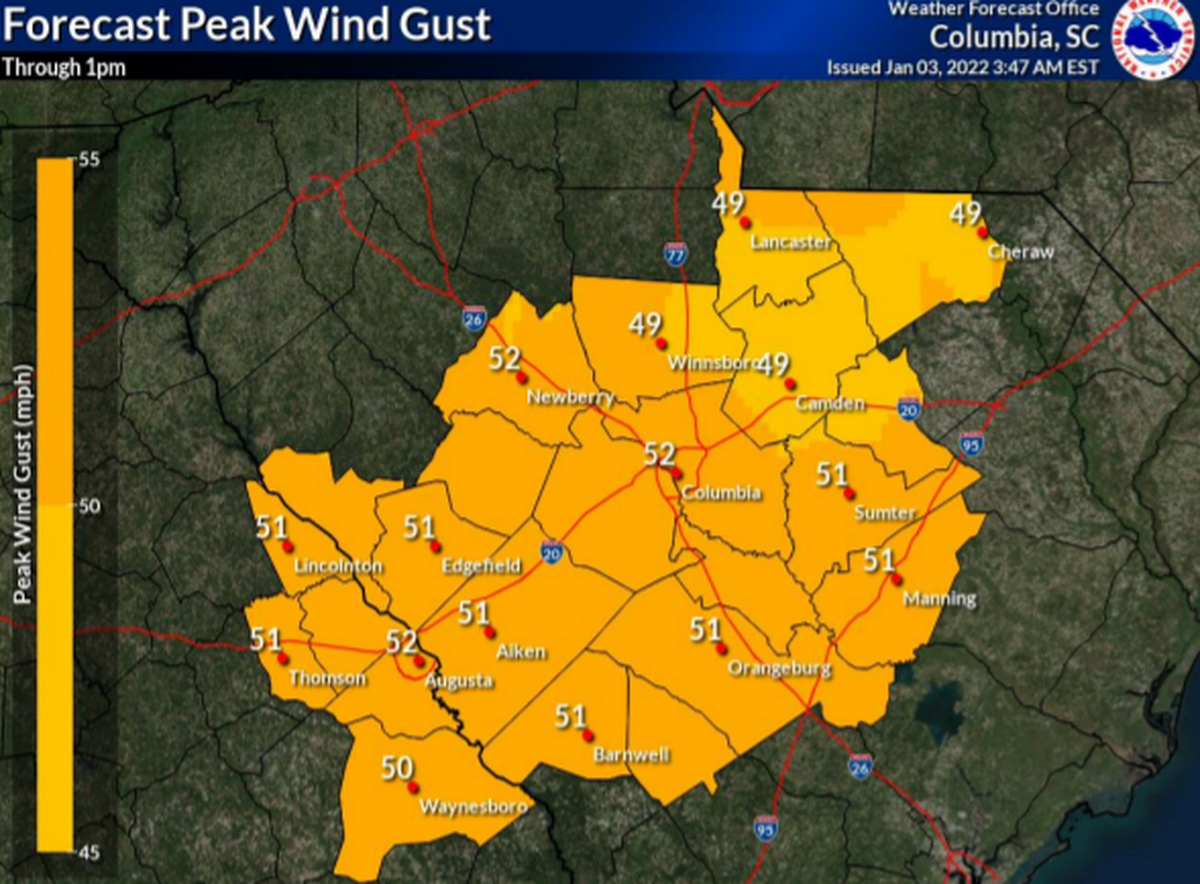 The National Weather Service issued a wind advisory for the Midlands.