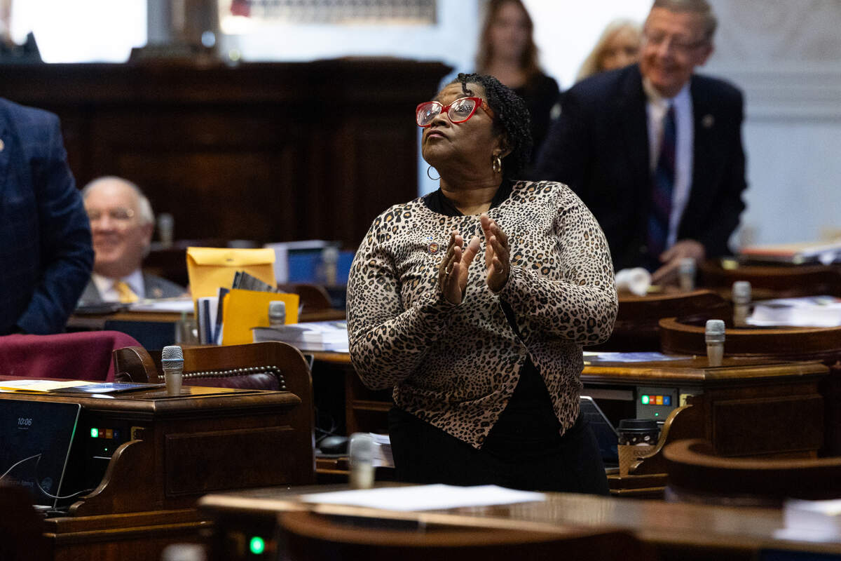 South Carolina State Representative Annie McDaniel, D-Fairfield, looks up to greet visitors before the house debates amendments to the state budget on Tuesday, March 11, 2025.