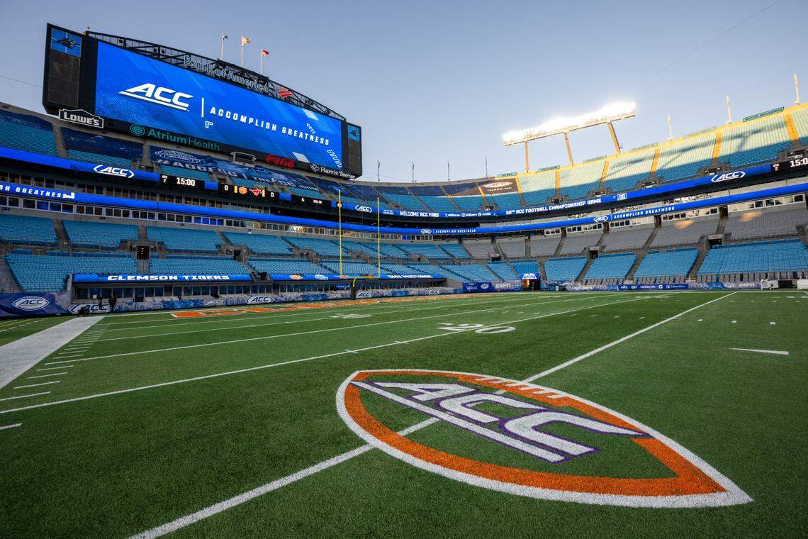 Clemson and ACC football stadium logos ahead of the 2024 ACC championship game