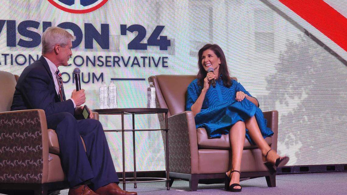 Former South Carolina Gov. Nikki Haley speaks at the Vision ’24 National Conservative Forum on Saturday March 18, 2023, in North Charleston, S.C.