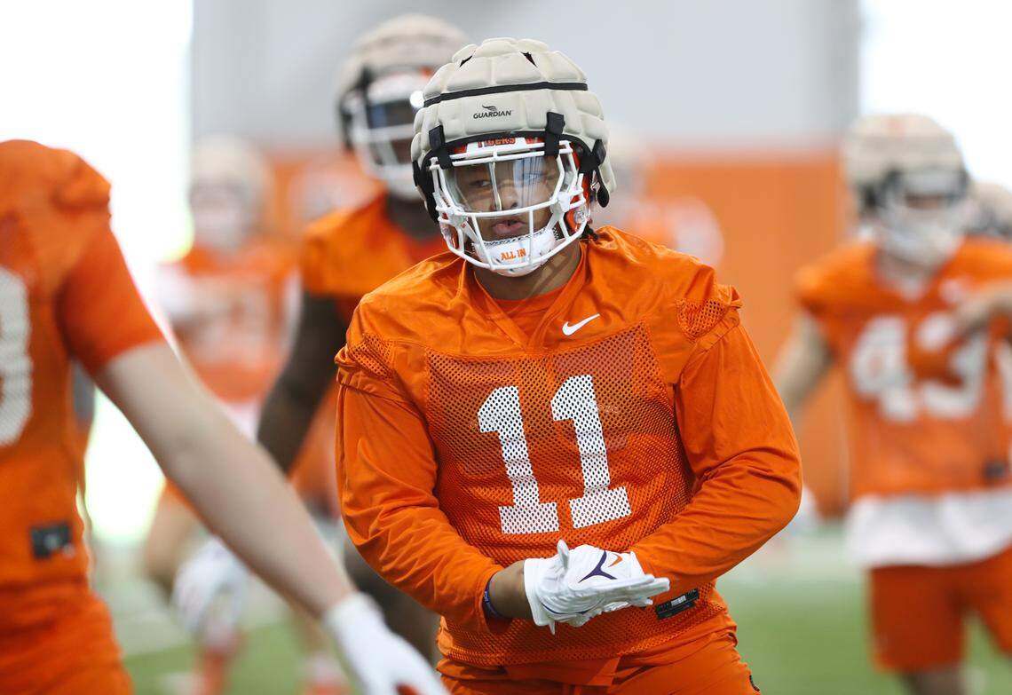 Clemson defensive lineman Peter Woods (11) during spring practice in Clemson on March 6 , 2023