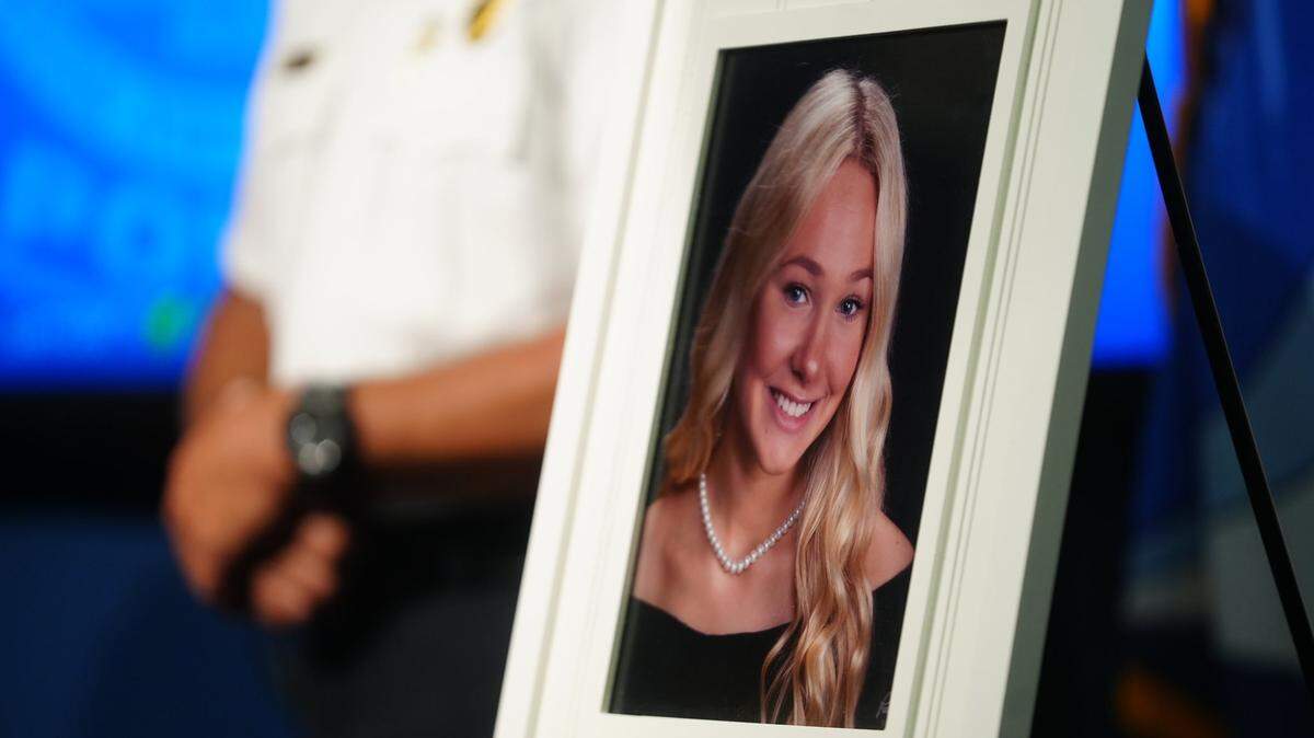 Columbia police display a photo of Logan Federico during a news conference about her death.