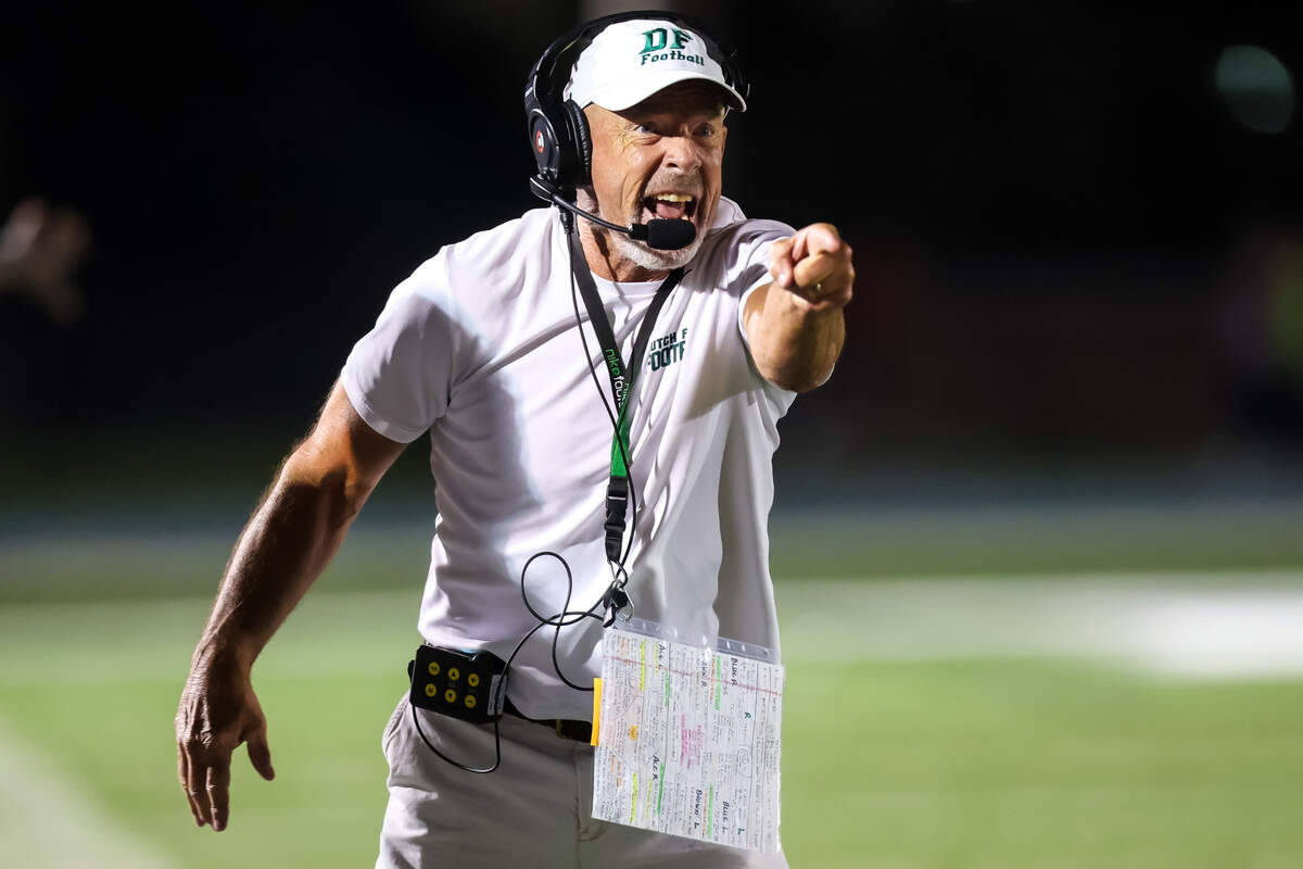 Dutch Fork Silver Foxes head coach Tom Knotts disputes a call against the Weddington Warriors during their game at Dutch Fork High School Friday, Sept. 22, 2023.