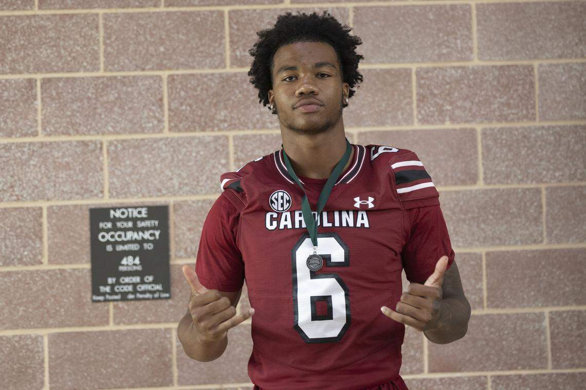 South Carolina football freshman Dylan Stewart (6) appears at the annual Pigskin Poets event held Friday, July 12, 2024 at Drew Wellness Center in Columbia.