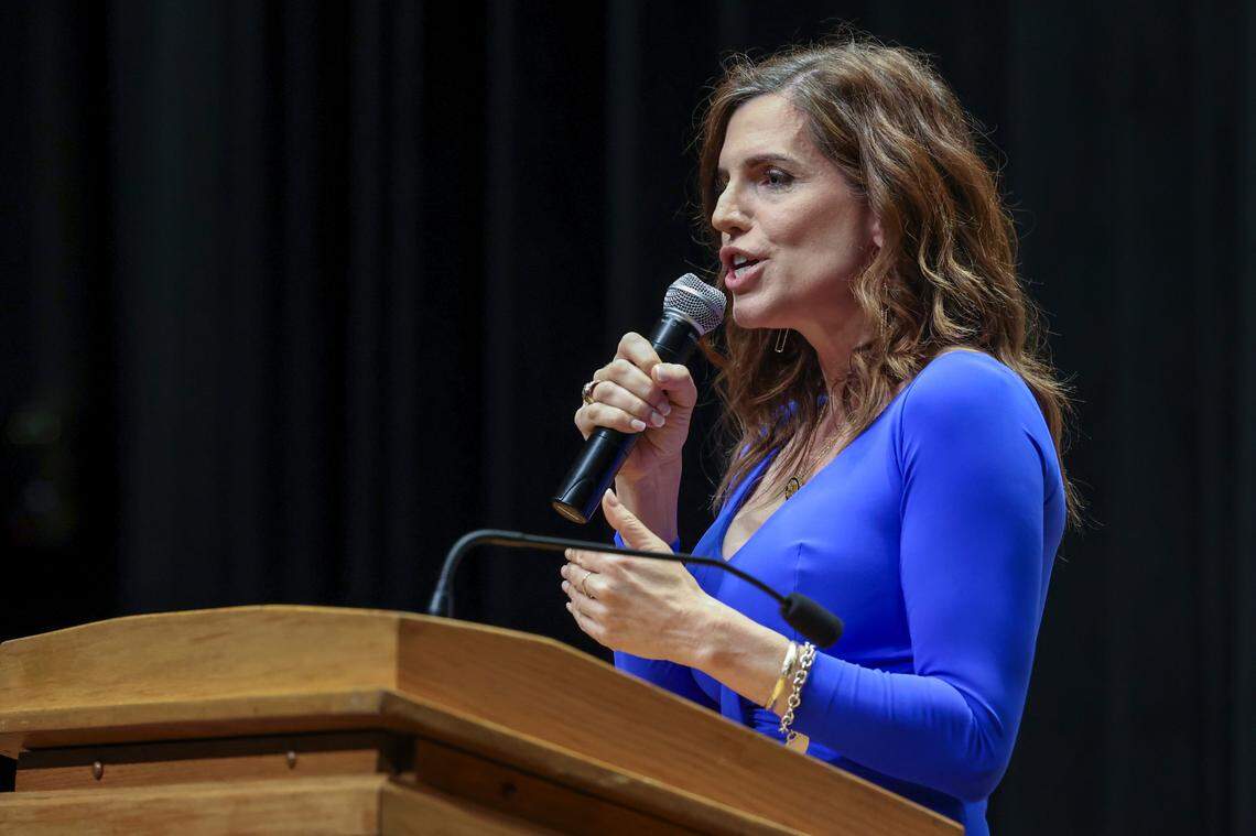 U.S. Representative Nancy Mace speaks during a program sponsored by Turning Point USA on Monday, April, 21, 2025. The event was held at Russell House on The University of South Carolina.