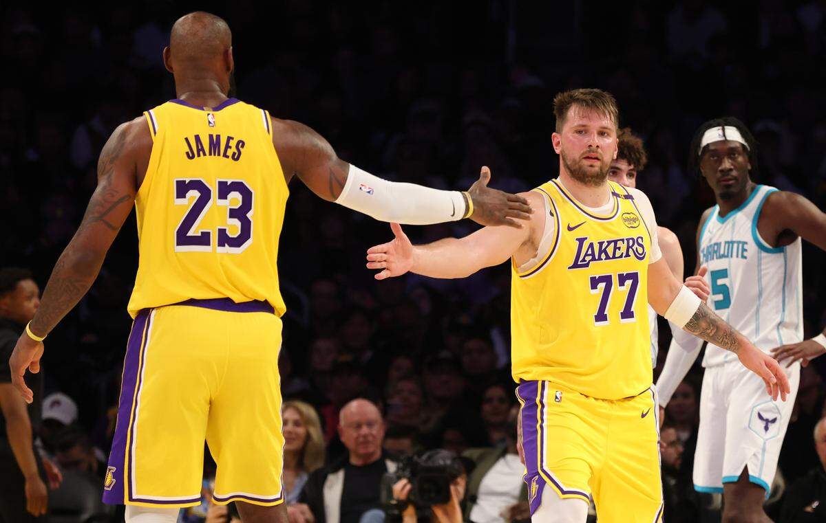 Mark Williams (far right) could have teamed with LeBron James (23) and Luka Doncic (77) if the trade had gone through.