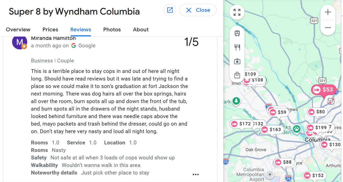 Super 8 by Wyndham Columbia Google review