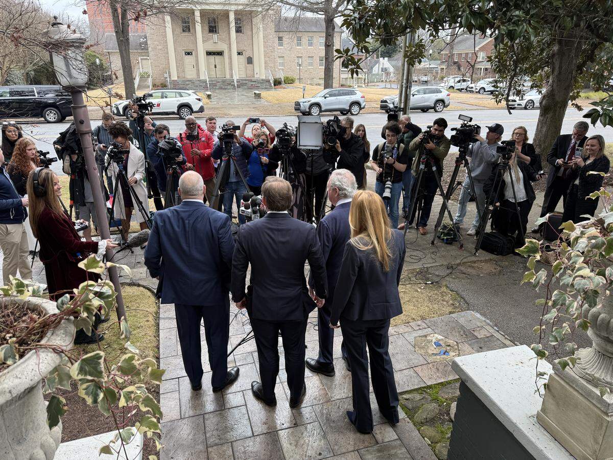 Alex Murdaugh’s defense team - (left to right) Jim Griffin, Phil Barber, Dick Harpootlian and Maggie Fox - hold forth Wednesday following historic SC Supreme Court appeal to win their client a new trial.