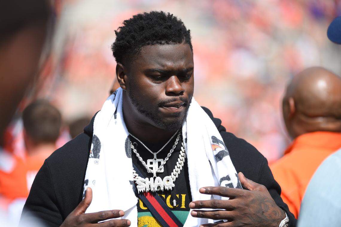 Apr 14, 2018; Clemson, SC, USA; Buffalo Bills defensive end Shaq Lawson during the Clemson Tigers Spring Game at Memorial Stadium. Mandatory Credit: Adam Hagy-USA TODAY Sports