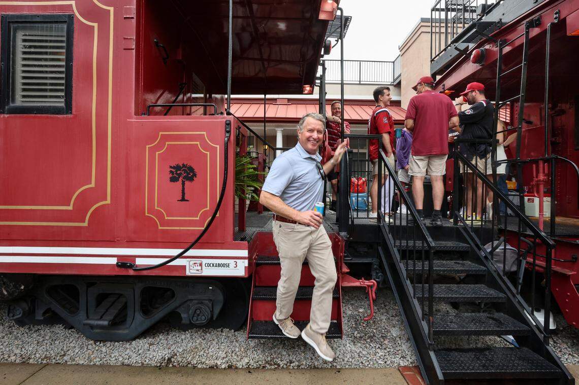 Thomas Faulds steps from his Cockaboose before the USC game against LSU on Saturday, Sept. 14, 2024.