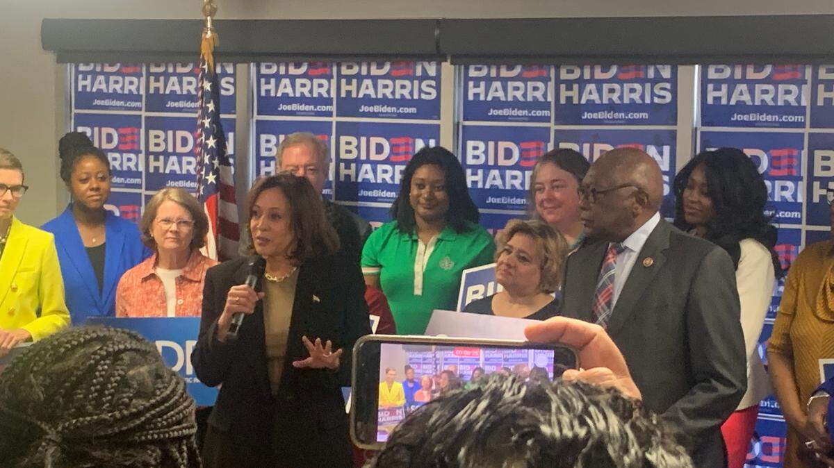 Vice President Kamala Harris speaks Friday, Nov. 10, 2023 at the South Carolina Democratic Party headquarters after filing paperwork for President Joe Biden to appear on the S.C. Democratic Presidential Primary ballot.