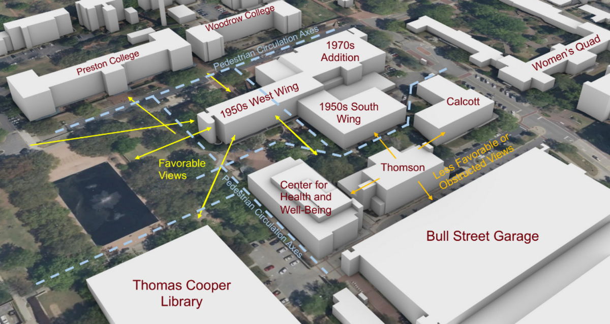A schematic design of the Russell House at the University of South Carolina, which is ticketed for expansion and renovation.