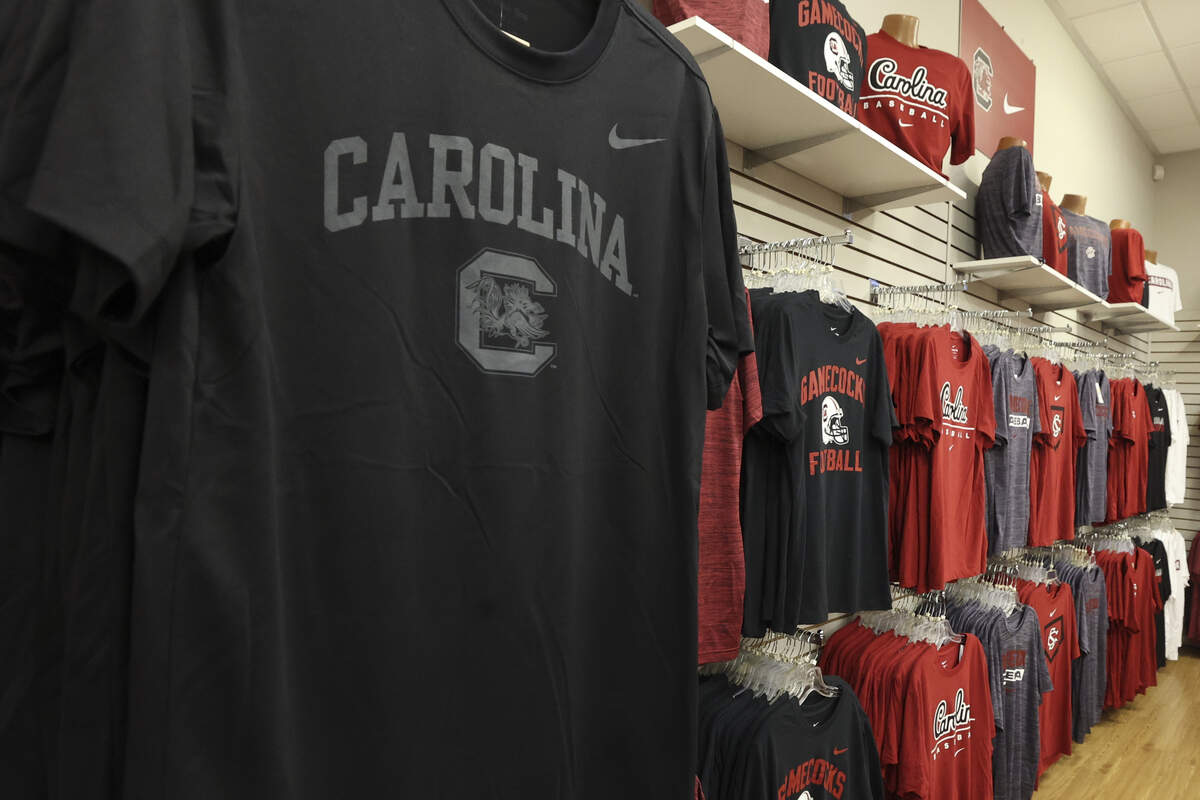 Gamecock Traditions in Lexington has Nike logo Gamecock apparel ready for customers when they open on Wednesday, July 1, 2026.