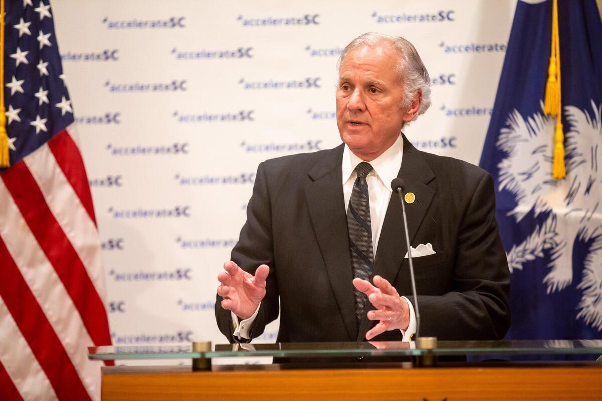 South Carolina Governor Henry McMaster speaks during a press conference at the USC Alumni Center in Columbia, SC.