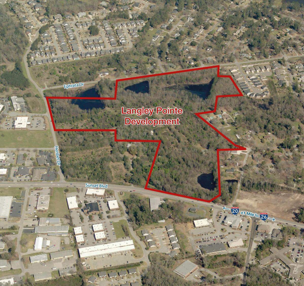 Langley Pointe, a mixed-use residential and commercial development, will be bordered by parts of Sunset Boulevard, Henbet Drive and Ephrata Drive in West Columbia.
